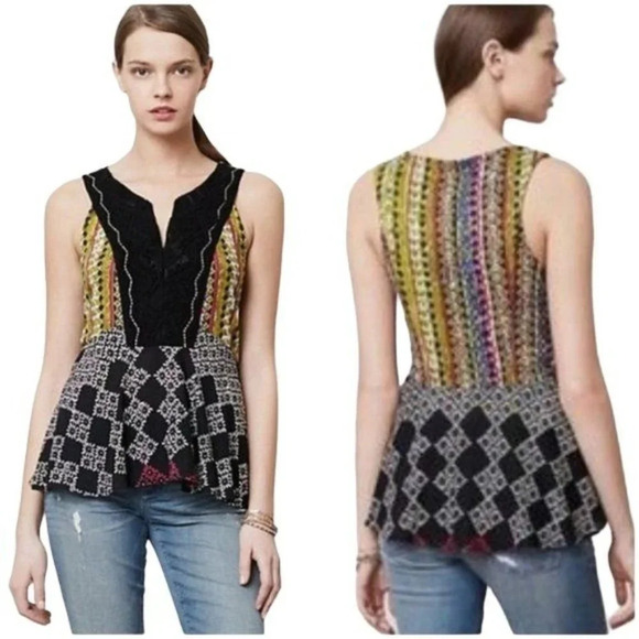 Anthropologie Meadow Rue Stitched Tile Tank women's size s sleeveless patchwork - Picture 1 of 10